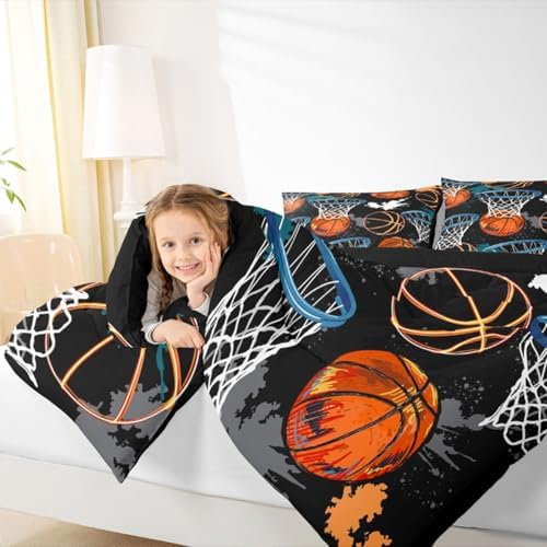 Castle Fairy Basketball Comforter Set Twin Size Hip Hop Graffiti Tie Dye Bedding Set 2pcs for Kids Teens Boys Room Decor Ball Sports Gaming Quilted Duvet Modern Fashion Bedspread,1 Pillowcase
