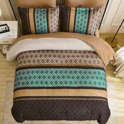 Cottolester Queen Comforter Set 7 Pieces,Boho Striped Bed in a Bag