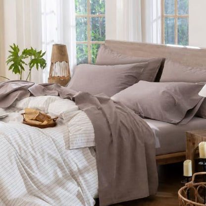 MooMee Sheet Set 100% Washed Cotton Linen-Like Extra Deep Pocket King