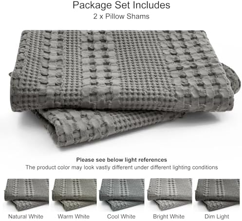 PHF 100% Cotton Waffle Weave Euro Sham Covers, 2 Pack 26" x 26" Bed Pillow Covers for Elegant Home Decor, No Filling, Luxury Aesthetic Soft Euro Pillow Cases for Bed, Dark Grey