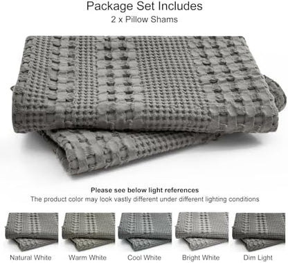 PHF Cotton Waffle Weave Pillow Covers 24" x 24", Dark Grey, No Insert