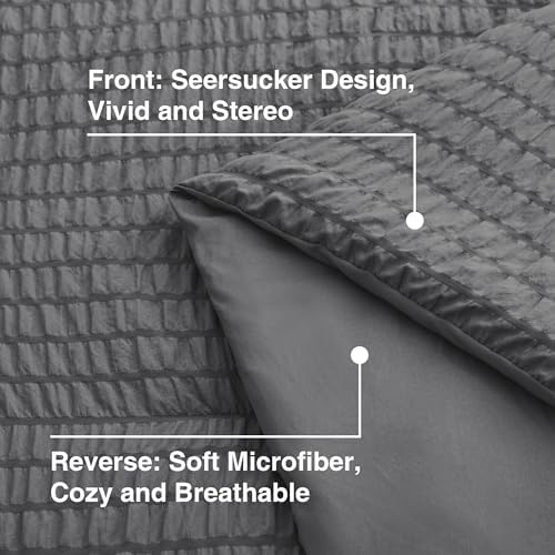 Love's cabin Seersucker Dark Grey Full Comforter Set