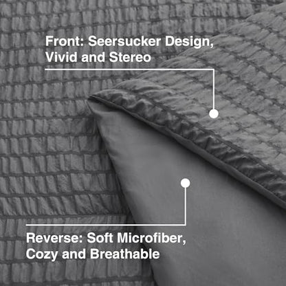 Love's cabin Seersucker Dark Grey Full Comforter Set