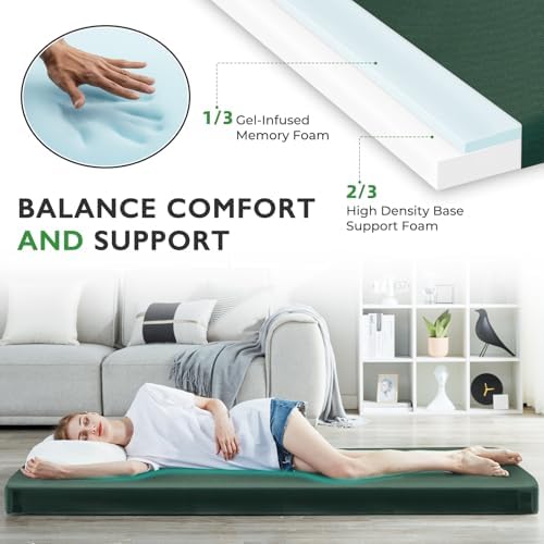 Kingfun 3 Inch CertiPUR-US Memory Foam Camping Mattress Pad, Waterproof Roll up Sleeping Pad, Thick Floor Sleeping Mats for Tent with Removable Travel Bag