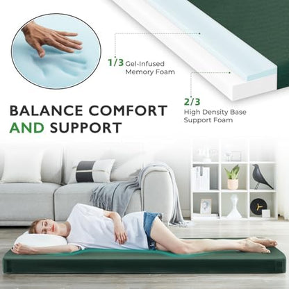 Kingfun 3 Inch CertiPUR-US Memory Foam Camping Mattress Pad, Waterproof Roll up Sleeping Pad, Thick Floor Sleeping Mats for Tent with Removable Travel Bag