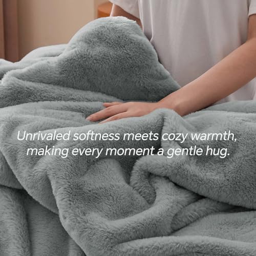BEDELITE Faux Fur Queen Comforter Set Grey,Warm Bedding with 2 Pilowcases