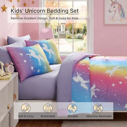 Twin Bedding Sets for Girls - 5 Pieces Unicorn Bedding Twin Comforter Set