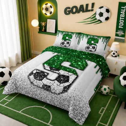 BSNTHO Alphabet Print King Size, Comforter Set Soccer Kids Comforter 3Pcs
