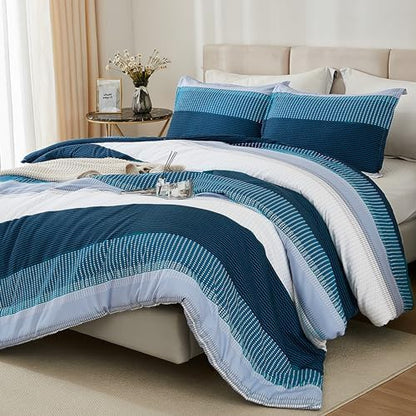 Litanika Full Comforter Set - 3 Pieces Stripe Bedding Comforter Sets