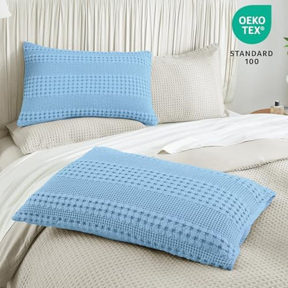 PHF Cotton Waffle Pillow Shams Standard Size 20" x 26", Sky Blue, No Insert
