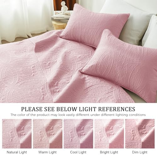akkialla Twin Quilt Set,Pink Lightweight Bedspread with Coin Pattern, Soft Microfiber Coverlet for All Seasons, Elegant Modern Home Style (1 Quilt, 1 Pillow Sham)
