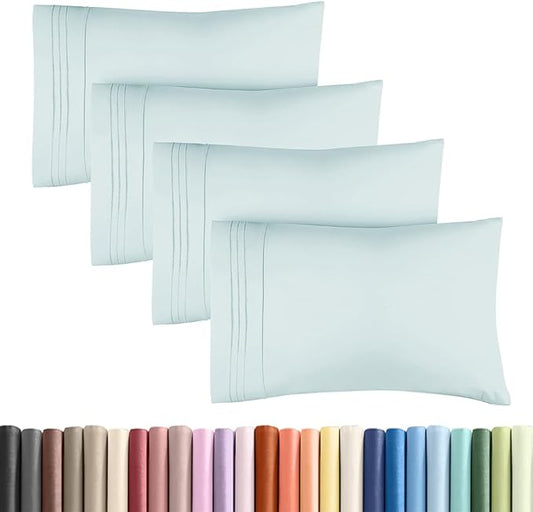 King Standard Pillow Cases Set of 4 - Soft Hotel Quality Pillowcase Covers - Comfy Bedding for Women, Men, Kids & Teens - Machine Washable Pillow Protectors - 4 Piece Set - King Standard Size Sky Blue