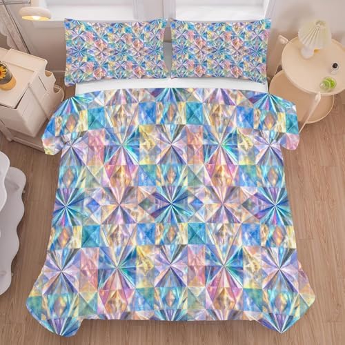 Geometric Comforter Twin, Iridescent Prism Bedding for Girls