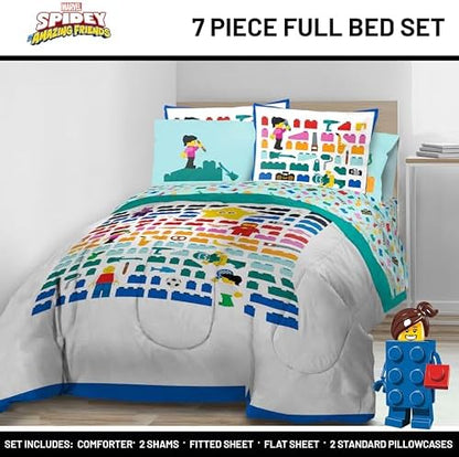 LEGO® Blocks Full Size Comforter Set 7 Piece Soft Kids Bedding, White