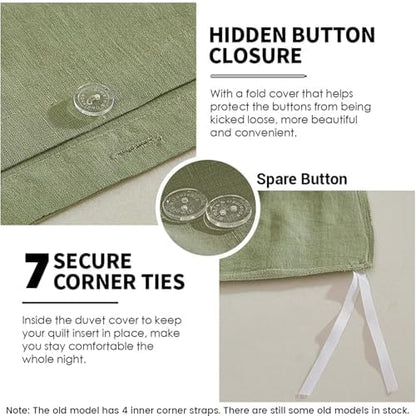 Simple&Opulence 100% Linen Duvet Cover Set 3pcs Basic Style Natural French Washed Flax Solid Color Soft Breathable Farmhouse Bedding with Button Closure - Sage Green, King