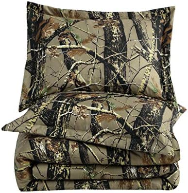 Chezmoi Collection Salem 3-Piece Cabin Lodge Forest Woods Comforter Set - Nature Camo Tree Leaves Printed Soft Microfiber Bedding - Natural, Queen