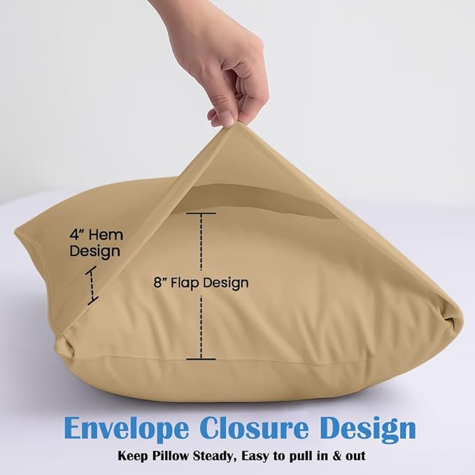 Comfort Beddings Queen Pillowcases Set of 4 – 100% Organic Cotton, 600 Thread Count Sateen, Soft & Comfy Pillow Covers with Envelope Closure, Taupe, Queen Size 20 x 30 Inches