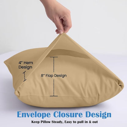 Comfort Beddings Queen Pillowcases Set of 4 – 100% Organic Cotton, 600 Thread Count Sateen, Soft & Comfy Pillow Covers with Envelope Closure, Taupe, Queen Size 20 x 30 Inches