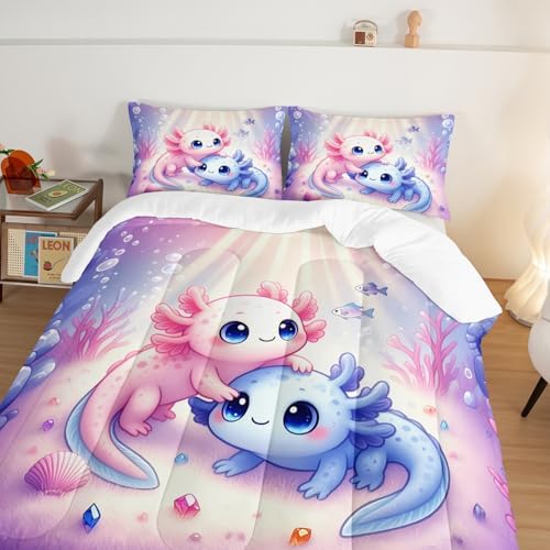 Cute Axolotl Bedding Set King Size with 2 Pillowcases.