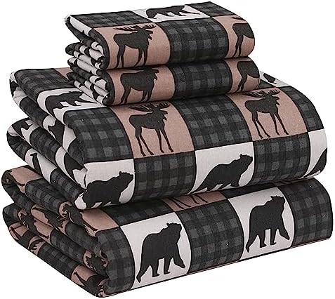 RUVANTI Flannel Sheets Set King Size, Wilderness Plaid