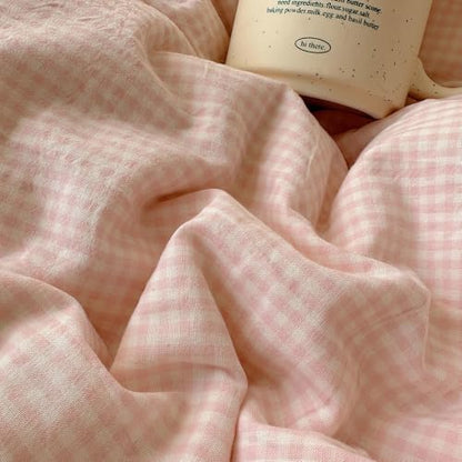 LifeTB Pink Gingham Comforter Set Twin XL Fluffy Soft Princess Style Girls Lace Bedding Set Vintage Plaid Checkered Comforter with 2 Pillowcases Farmhouse Gingham Bedding Grid Bed Comforter Set