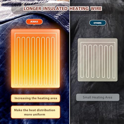 JKMAX Heated Electric Blanket King Size - 100"x90" Flannel Heating Blanket with 10 Heating Levels & 5 Time Settings Over-Heat Protection, Winter Warmer for Adults with ETL Certification（Navy Blue）