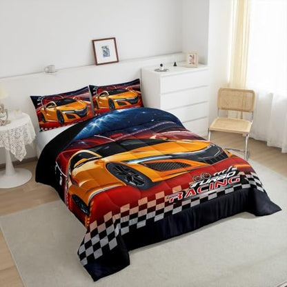Feelyou Ombre Racing Car Bedding Set Twin Size for Boys Girls