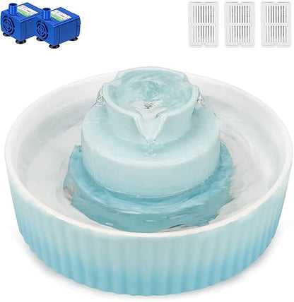 Wonder Creature Ceramic Cat Water Fountain, Stable Cupcake Design, 71oz | 2.1L Pet Fountain with Anti-Tip Ceramic Design, 2 Quiet Pumps, 360° Water Flow, 3 Filters for Cats and Dogs