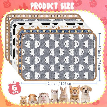 Eilyliafe 6 Pcs Guinea Pig Blankets Bedding Small Animal Cage Liners Sleep Mat Absorbent Reusable Pet Pee Bedding Pad Cover for Hamster Ferret Chinchilla Rabbit Hedgehog (30 x 42 Inch)