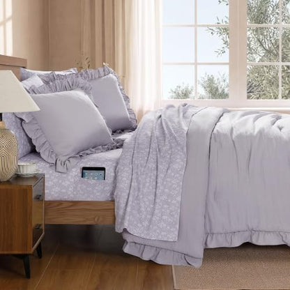 BLOOMHAVEN Queen Comforter Set-7 Pieces Ruffle Bedding with Floral Sheet