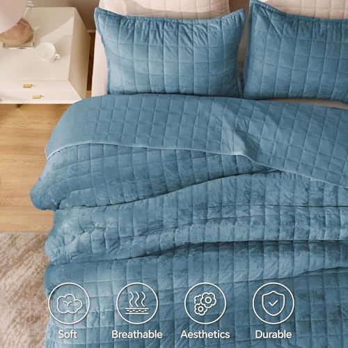 BEDELITE Velvet Quilt Set Queen Size, Luxury Velvet Comforter Bedding