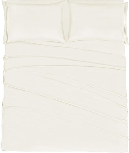 Mejoroom Full Size Sheets - 1800TC Luxury Full Sheets with 16 Inch Deep Pocket - Premium Bedding Collection - Extra Soft, Breathable, Wrinkle, Fade & Stain Resistant - 4 Piece (Full, Ivory)