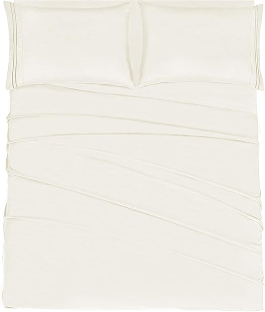 Mejoroom Full Size Sheets - 1800TC Luxury Full Sheets with 16 Inch Deep Pocket - Premium Bedding Collection - Extra Soft, Breathable, Wrinkle, Fade & Stain Resistant - 4 Piece (Full, Ivory)