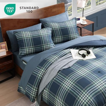 Plaid Twin XL Comforter Set Midnight Blue 5 Pieces Bed in a Bag for Dorm