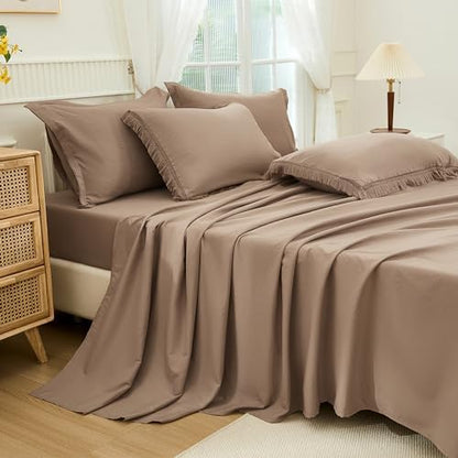 Andency California King Comforter Set, 7 Pieces Taupe Bedding