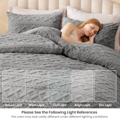 Love's cabin Fleece Queen Comforter Set, Fluffy & Reversible, Dark Grey