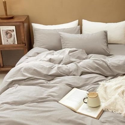 FOSSA Duvet Cover Set 100% Washed Cotton Linen Feel California King