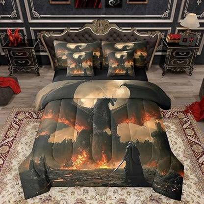 Feelyou Medieval Fantasy Dragon Comforter Set with Sheets 7 Piece Twin