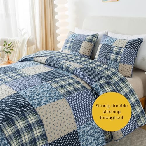 SLPR - Blue Symphony Cotton Quilt Set, Patchwork Bedding, Twin with 1 Sham