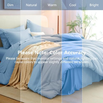 CozyLux King Size Comforter Set Baby Blue, 7 Pieces Bed in a Bag King Comforter Set with Sheets, Bedding Sets with Down Alternative Comforter, Sheets, Pillowcases & Shams, Soft All Seasons Bed Set