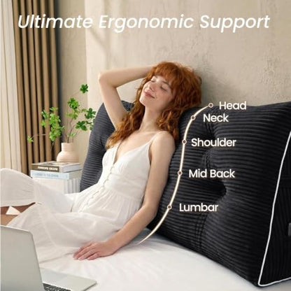 Sasttie Headboard Pillow Full, Bed Wedge Pillow Headboard, Black