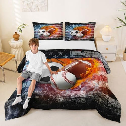 Erosebridal Sports Balls Comforter Set for Kids Boys Girls