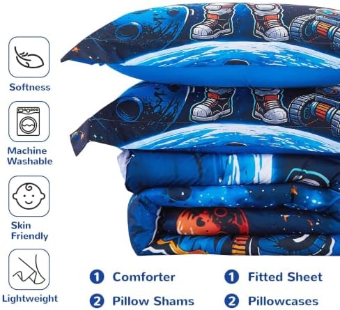 Viviland Kids Bedding Set Full Size Comforter Sets, Bed in Interstellar Astronaut Cover Set for Children