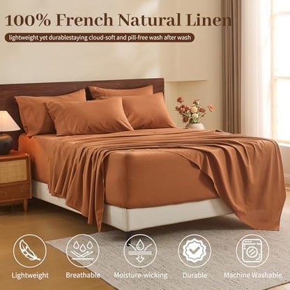 MEISHANG 100% French Linen Sheets California King,6 Pcs,18-24" Deep Pocket