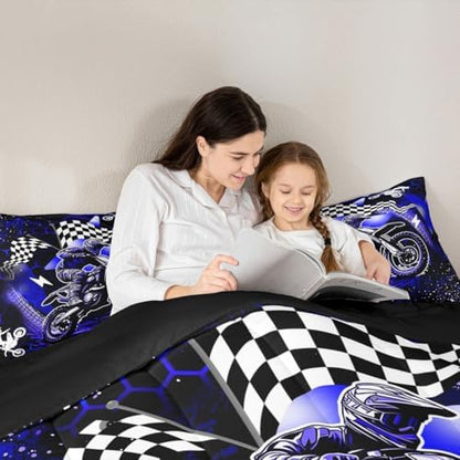 Feelyou Dirt Bike Comforter Set for Kids Boys Girls Queen Size