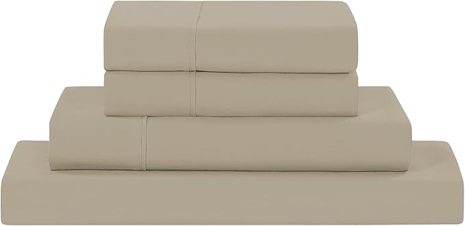 Modern Threads Soft Microfiber Solid Sheets - Luxurious Microfiber Bed Sheets - Includes Flat Sheet, Fitted Sheet with Deep Pockets, & Pillowcases Taupe Twin