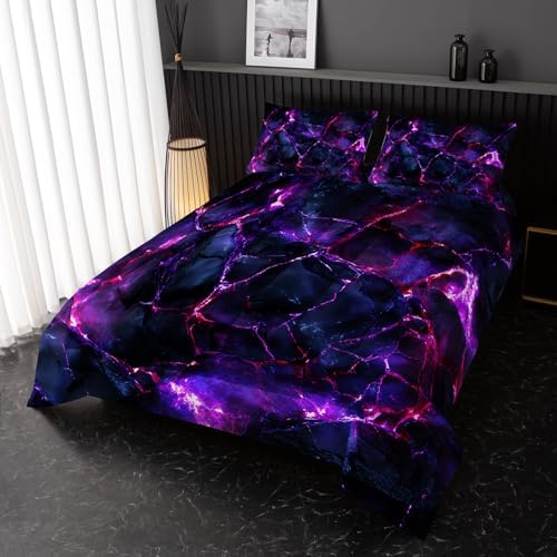 Nttopship Purple Comforter Set Twin Size，Purple Marble Bedding Set 3 Pcs Bedding for Adults,Violet Marble Room Decor with Soft and Lightweight Comforter and 2 Pillowcases