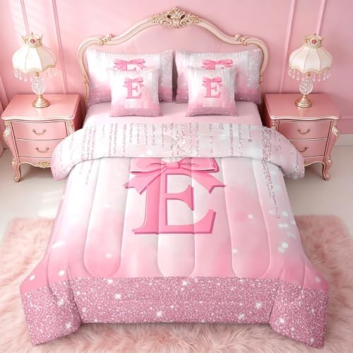 Feelyou Kids Pink Bowknot 7 Pieces Bedding Set Queen Size for Boys Girls