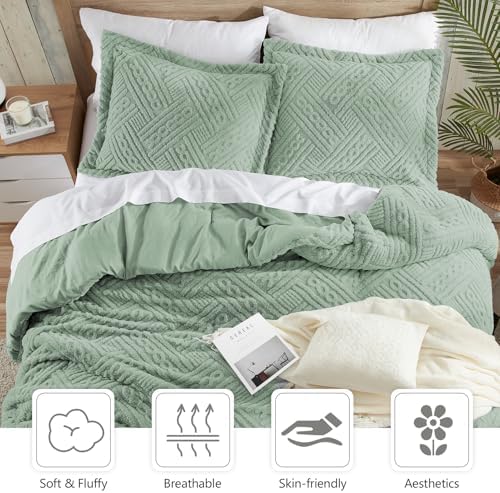 Homelike Moment Fluffy King Size Comforter Set - Sage Green Warm Comforter for Winter King Bed Set 3 Piece