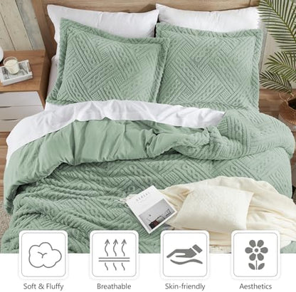 Homelike Moment Fluffy King Size Comforter Set - Sage Green Warm Comforter for Winter King Bed Set 3 Piece